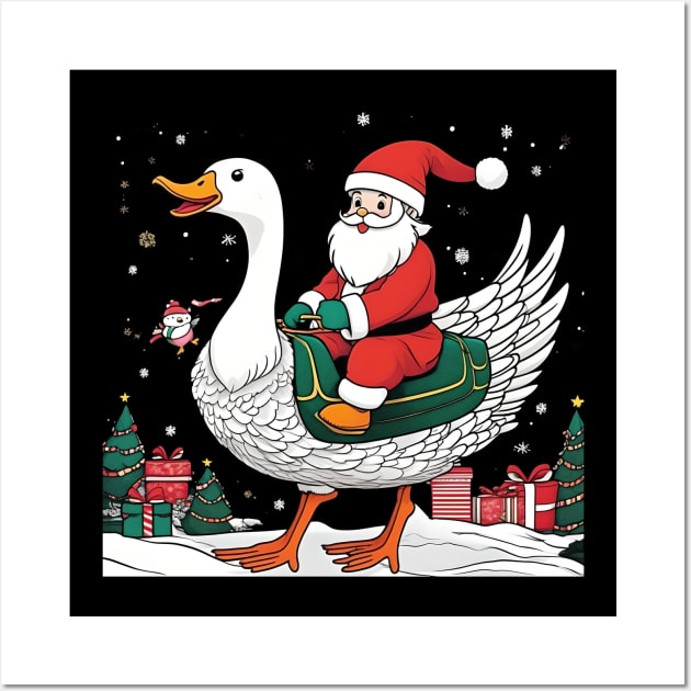 Funny Goose Christmas Tree Light Pajama Goose Xmas Wall Art by click2print